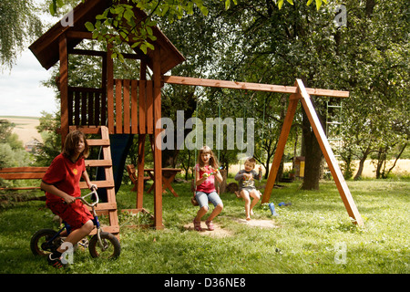 happy children playing on the playgroundr Stock Photo