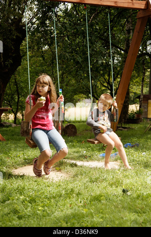 happy children playing on the playgroundr Stock Photo