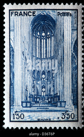 Beauvais cathedral, postage stamp, France, 1944 Stock Photo