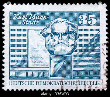 Marx monument, Karl-Marx-Stadt, postage stamp, Germany, 1973 Stock Photo