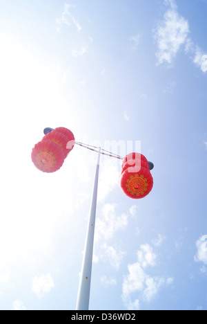 Shenzhen China, hang the red lanterns on the highway. Stock Photo