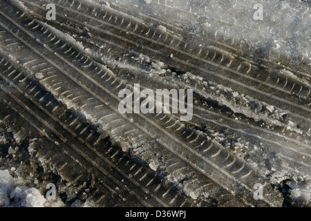 Tyre tracks in the slushy snow on a minor road Stock Photo - Alamy