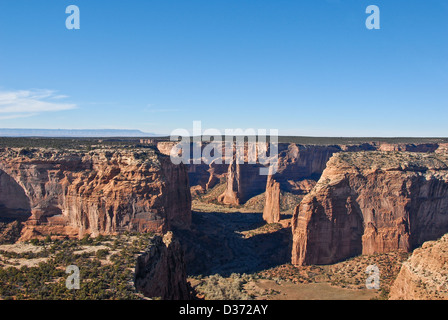 Canyon de Chelly National Monument (aerial helicopter view) including Spider Rock, located near Chinle, Arizona. (USA) Stock Photo