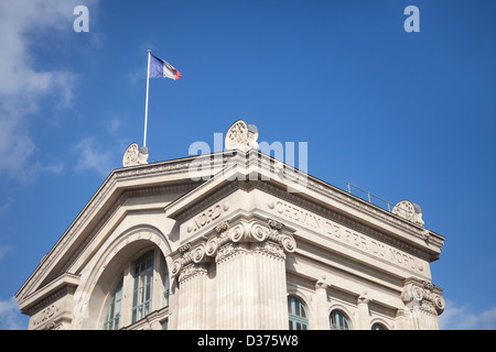 Detail of the Gare du Nord with Chemin de Fer du Nord engraved under the roof. Stock Photo