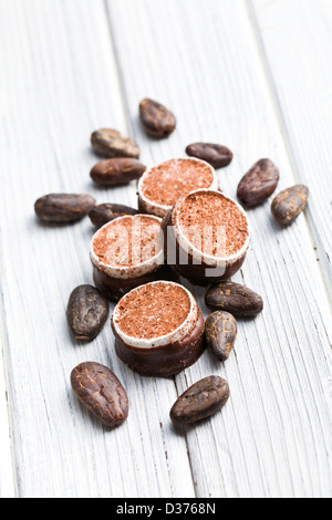 sweet chocolate dessert on white table Stock Photo