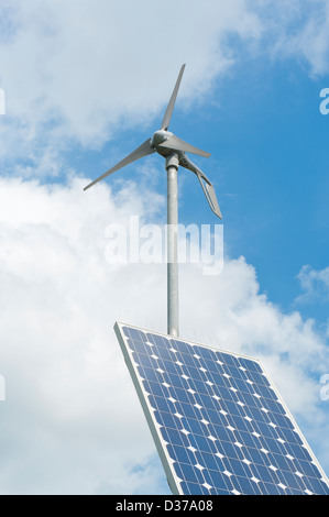 double power supply for an outside measuring instrument by a small solar panel and wind generator Stock Photo