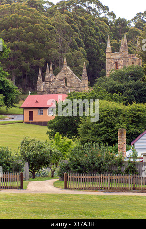 Building ruins at Port Arthur, Tasmania which was once a penal settlement in Australia's convict beginnings. Vertical Stock Photo