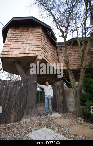 Tallest habitable tree house in the United Kingdom Stock Photo