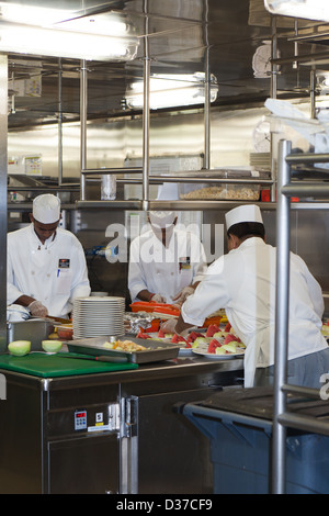 Food preparations. The Kitchen Galleys Queen Victoria. Cunard. Stock Photo