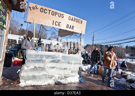 Octopus Garden Ice Bar at Saranac Lake Winter Carnival, Adirondacks, New York State Stock Photo