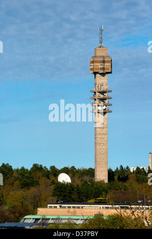 Spring Landscape with a television tower against a blue sky Stock Photo