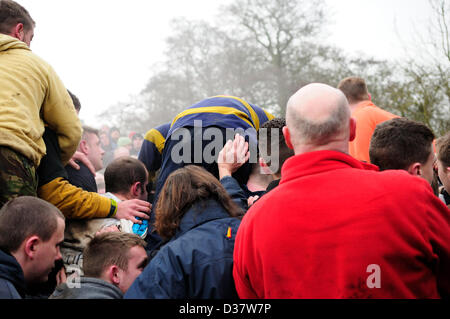 Ashbourne Traditional Shrovetide 2 Day Football Match . Stock Photo
