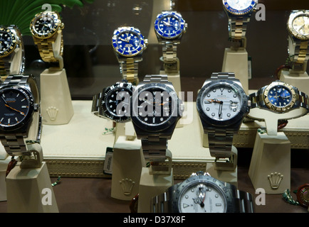 Rolex watches on display in shop window in Santa Cruz de Tenerife, Canary Islands Stock Photo