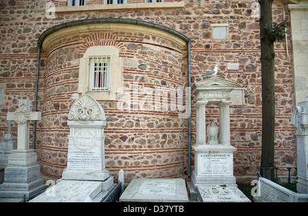 The sepulchres of important clergymen at the Church of the Holy Trinity, Heybeliada, Turkey Stock Photo