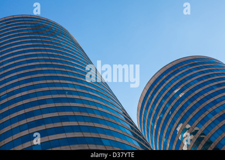 Tall, round buildings or skyscrapers in downtown Seattle, Washington ...