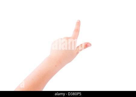 Child's hand pointing out isolated on white Stock Photo