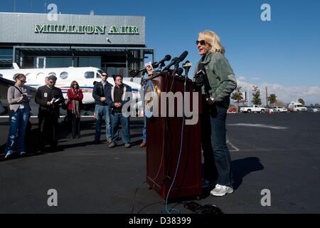 Tucson, Arizona, USA. 12th February 2013.  Gov. JAN BREWER held a press conference about border security at Million Air in Tucson, Ariz. following an aerial tour of the border in National Guard Blackhawk helicopters earlier in the day.  Brewer called for increased border security to protect ranchers living in the border zone in Southern Arizona, and said she would accompany the President on a tour of the border were he so inclined to take one. (Credit Image: Credit:  Will Seberger/ZUMAPRESS.com/Alamy Live News) Stock Photo