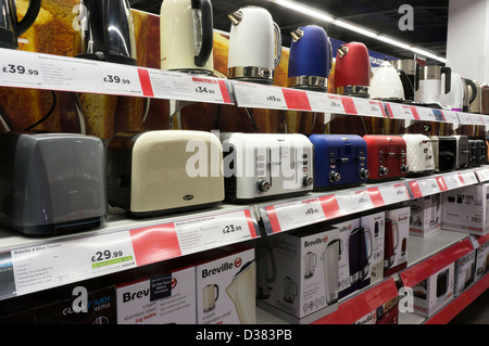 Matching kettles and toasters for sale in a Currys showroom in south London. Stock Photo