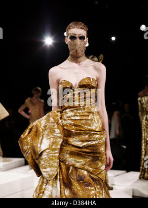 New York, USA. 12th February 2013.  A model poses on the runway during the RAFAEL CENNAMO Fall/Winter 2013 presentation in New York at Lincoln Center for Mercedes-Benz Fashion Week. (Credit Image: Credit:  Jodi Jones/ZUMAPRESS.com/Alamy Live News) Stock Photo