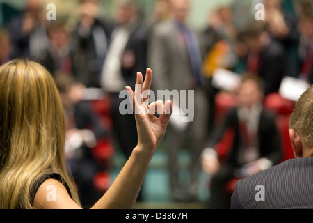 London, United Kingdom, in the London Metal Exchange broker makes a show of hands Stock Photo