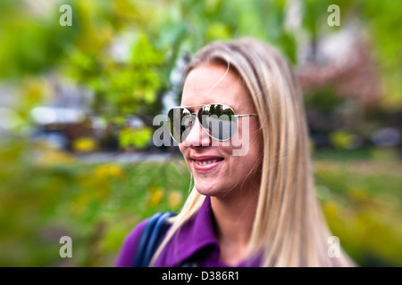 Young Woman posing on the street in New York City Stock Photo