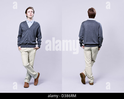 Front and rear view of casual young male's fashion in catalog style. Stock Photo