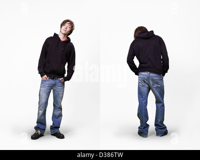 Front and rear view of casual young male's fashion in catalog style. Stock Photo