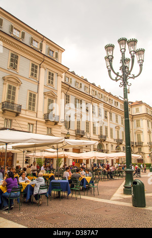 Outdoor cafe in the centre if Turin in Italy Stock Photo