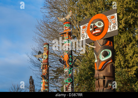 Totem poles, Stanley Park, Vancouver, British Columbia, Canada Stock Photo