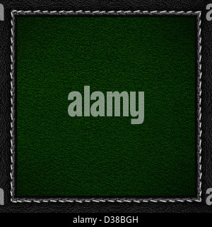 green leather background in black leathery frame with seam Stock Photo