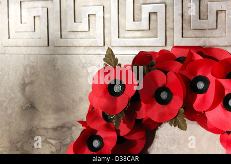 A Poppy Wreath laid at a World War Memorial in Birmingham, United Kingdom for the Remembrance day on 11th November. Stock Photo