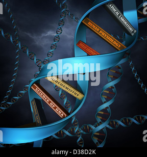 Illustrative image of DNA replica with books Stock Photo