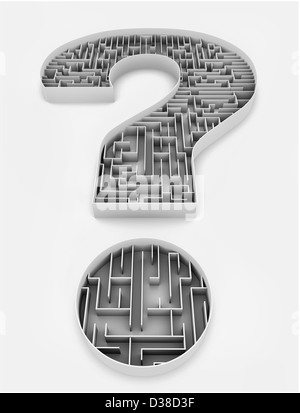 Illustrative image of question mark with maze representing confusion over white background Stock Photo