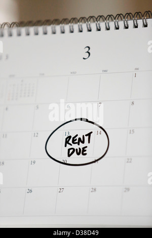 Rent due circled on a calendar Stock Photo - Alamy