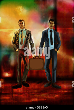 Illustrative image of business people holding briefcase representing partnership Stock Photo