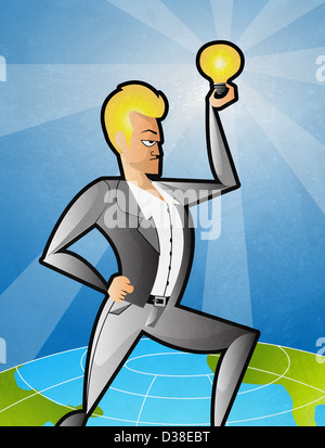 Illustrative image of businessman holding light bulb representing idea Stock Photo