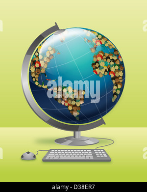 Illustrative image of globe connected with keyboard and mouse representing social networking Stock Photo