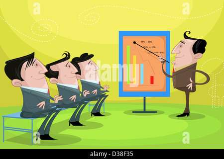 Illustrative image of manager explaining graph to employees representing market study Stock Photo