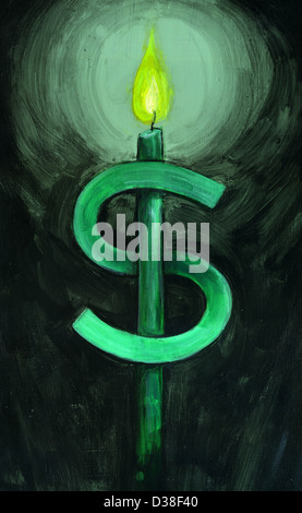 Illustrative image of green dollar sign and lit candle Stock Photo