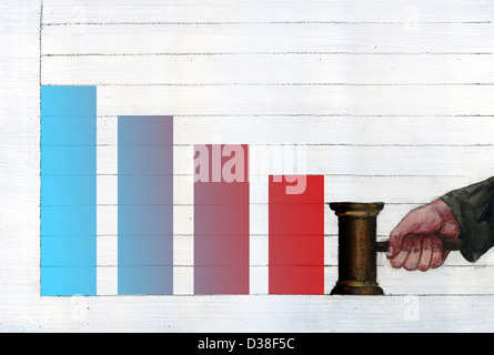 Illustrative image of bar graph representing bankruptcy Stock Photo