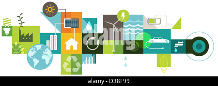 Illustrative image collage representing generation of energy through natural resources Stock Photo