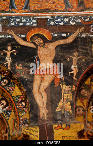 Colourful Wall Paintings, Debre Birhan Selassie Church, Gondar, Ethiopia Stock Photo