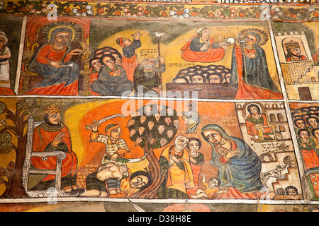 Colourful Wall Paintings, Debre Birhan Selassie Church, Gondar, Ethiopia Stock Photo