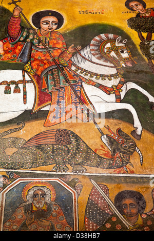 Colourful Wall Paintings, Debre Birhan Selassie Church, Gondar, Ethiopia Stock Photo