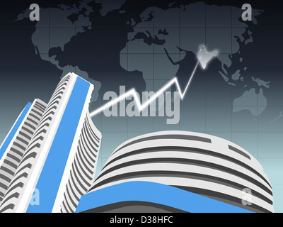 Thunderbolt striking over a stock exchange building, Bombay Stock Exchange, Mumbai, Maharashtra, India Stock Photo