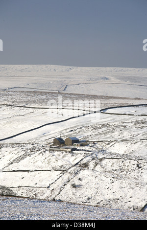 Snow covered hills in Winter in Crimsworth Dean  near Hebden Bridge in the South Pennines in West Yorkshire Stock Photo