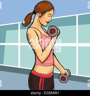 Woman exercising with dumbbells Stock Photo