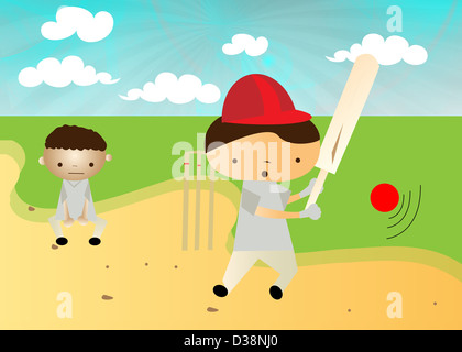 Boys playing cricket Stock Photo