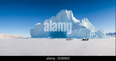 Glacier overlooking snowy landscape Stock Photo