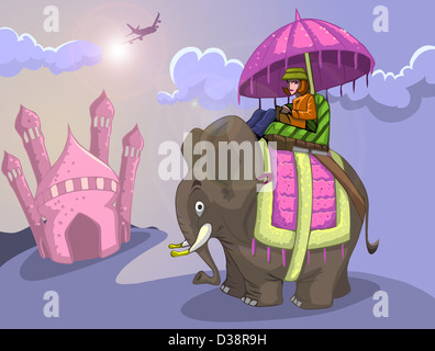 Tourist riding elephant in front of a mausoleum, Taj Mahal, Agra, Uttar Pradesh, India Stock Photo